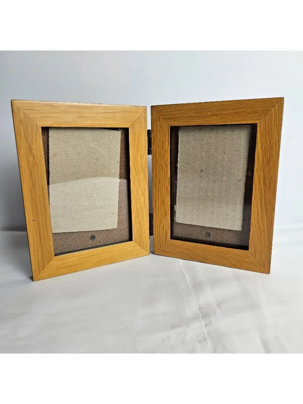 Picture Frame Wood Hinged Double Holds Two 3x5 Photos Folding Display